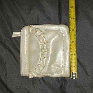 Make offer! Cute pearly white folding wallet with frilly front pocket. Unique